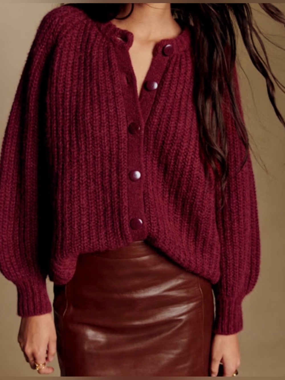 Sezane Women's Emilie Alpaca Wool Blend Cardigan - Burgundy - Large
